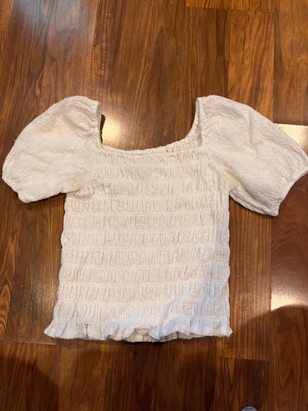 Design History White Smocked Square Neck Puff Sleeve Top